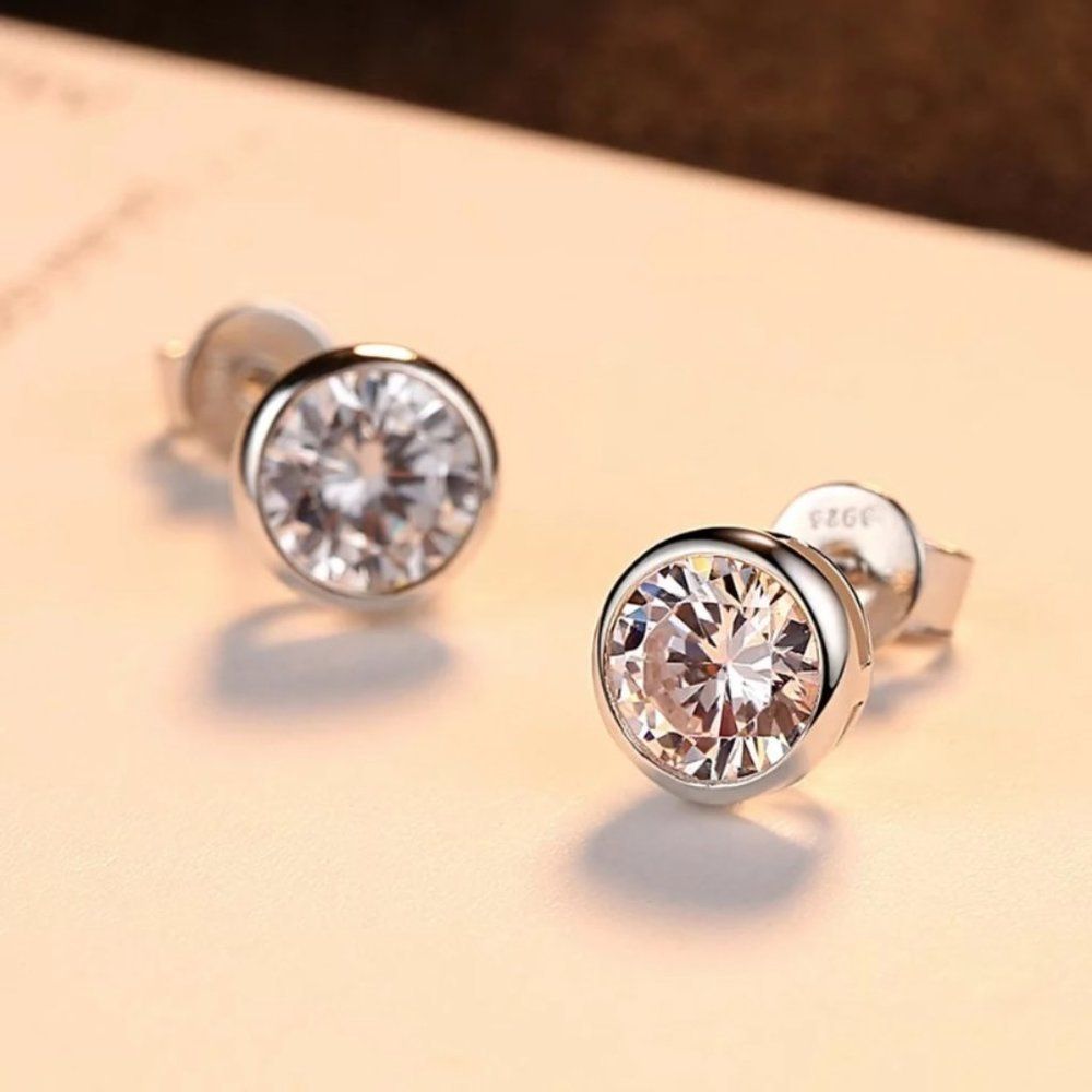 Round Austrian Crystal Stud Earrings - Picture 7 of 8